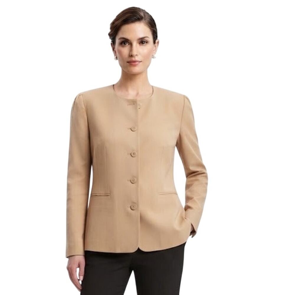 PAUL HARRIS DESIGN Chic Collarless Button Up Jacket Blazer Beige Large